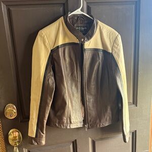 Vintage Willi Smith Brown and Cream Lamb Skin Leather Jacket